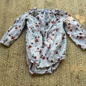 Carters Baby Girls Floral Corduroy Long Sleeve Romper Cream Rust 18M Fall Autumn